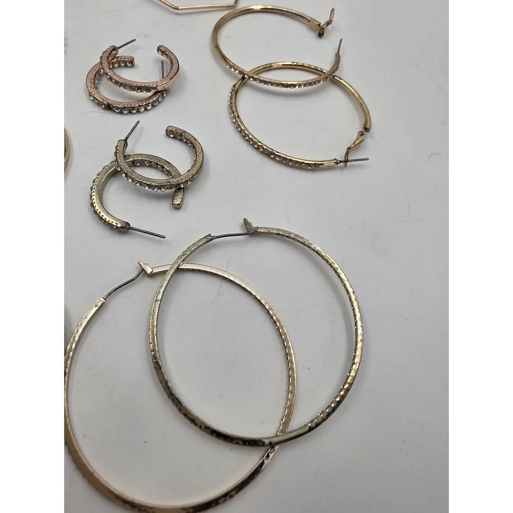 Hoop Earring Lot 12 Pairs Gold Silver Rose Gold Rhinestone Geometric Woven Set